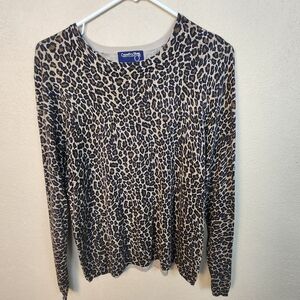 Country Shop Leopard Print Crew Neck Silk Blend Sweater Large (5697)